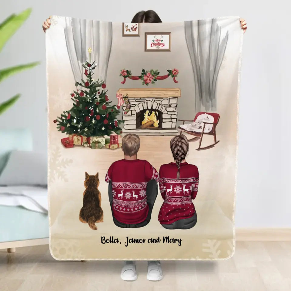 Couple by the fireplace - Personalized Blanket