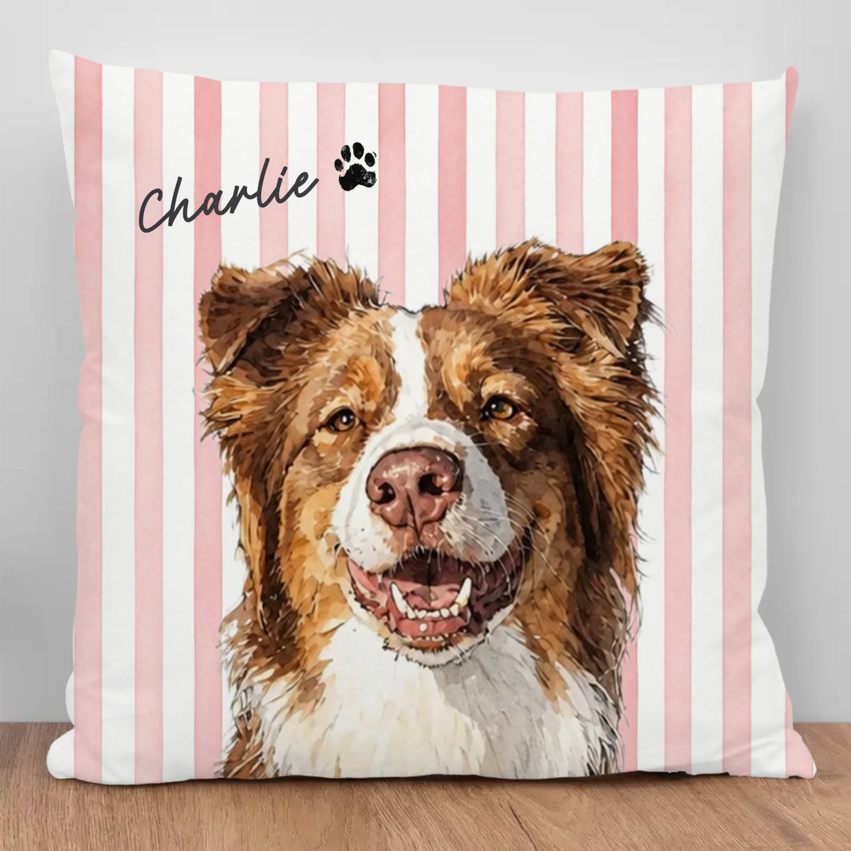 Watercolor Striped Pet - Personalized Pillow