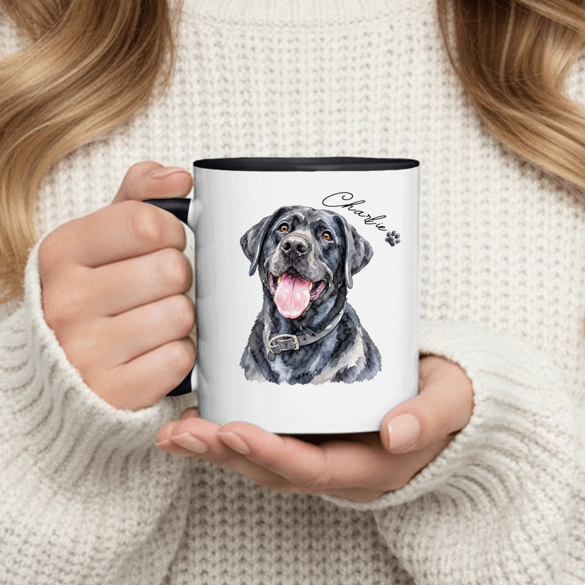 Personalized Mug - Watercolor Pet Portrait & Paw Print