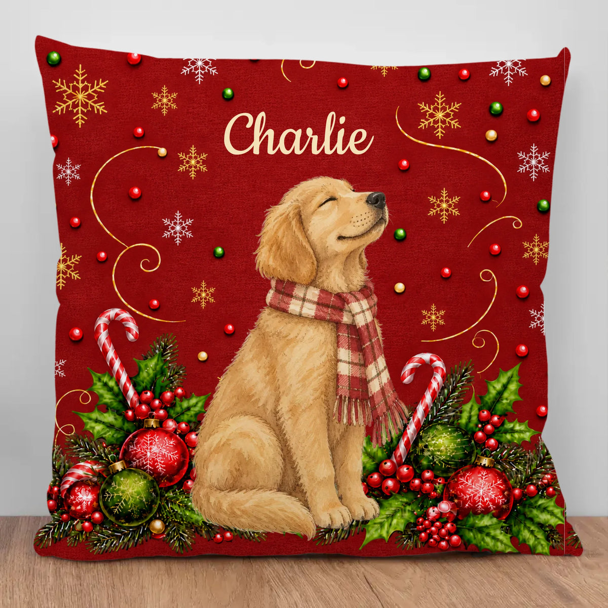 Personalized Pillow - Watercolor Christmas Dog Portrait