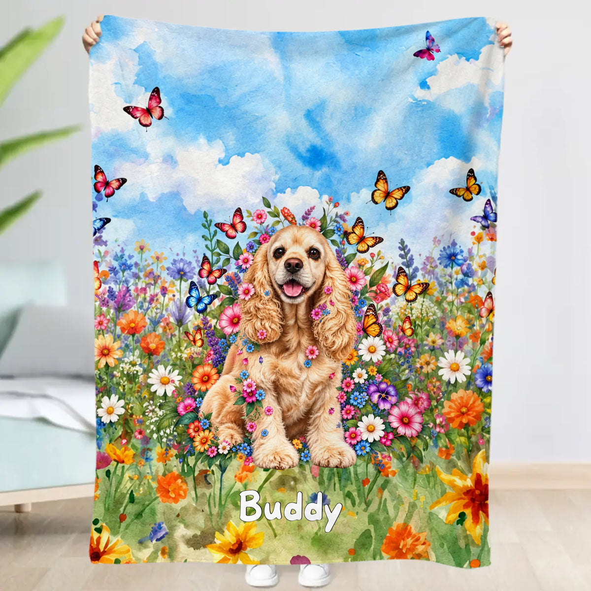 Personalized Blanket - Watercolour Floral Meadow Duo Pets