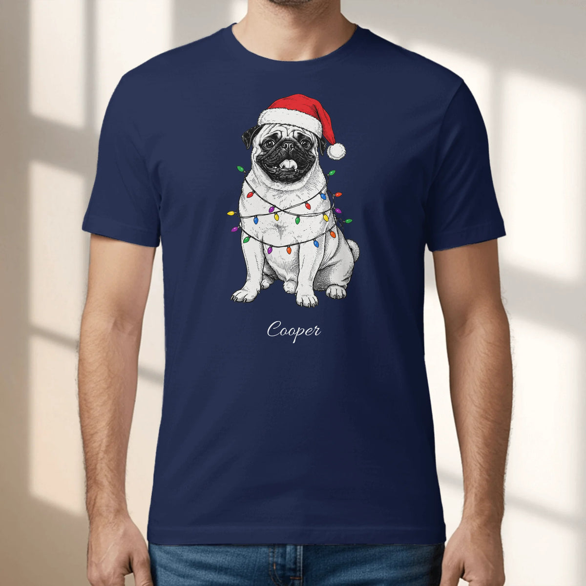 Personalized T-Shirt - Cartoon Christmas Santa Hat Pet Photo