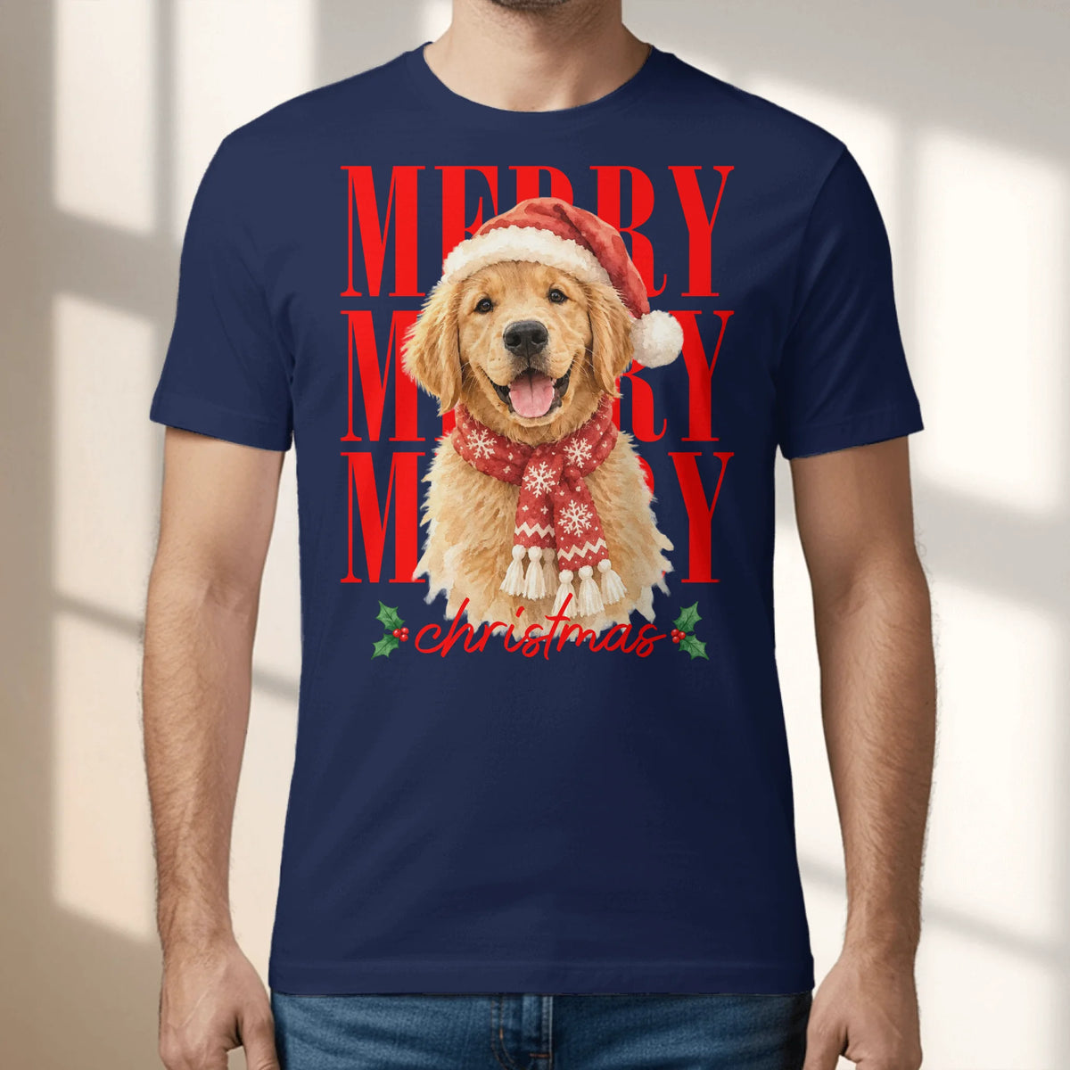 Personalized T-Shirt - Watercolor Christmas Pet Portrait Art