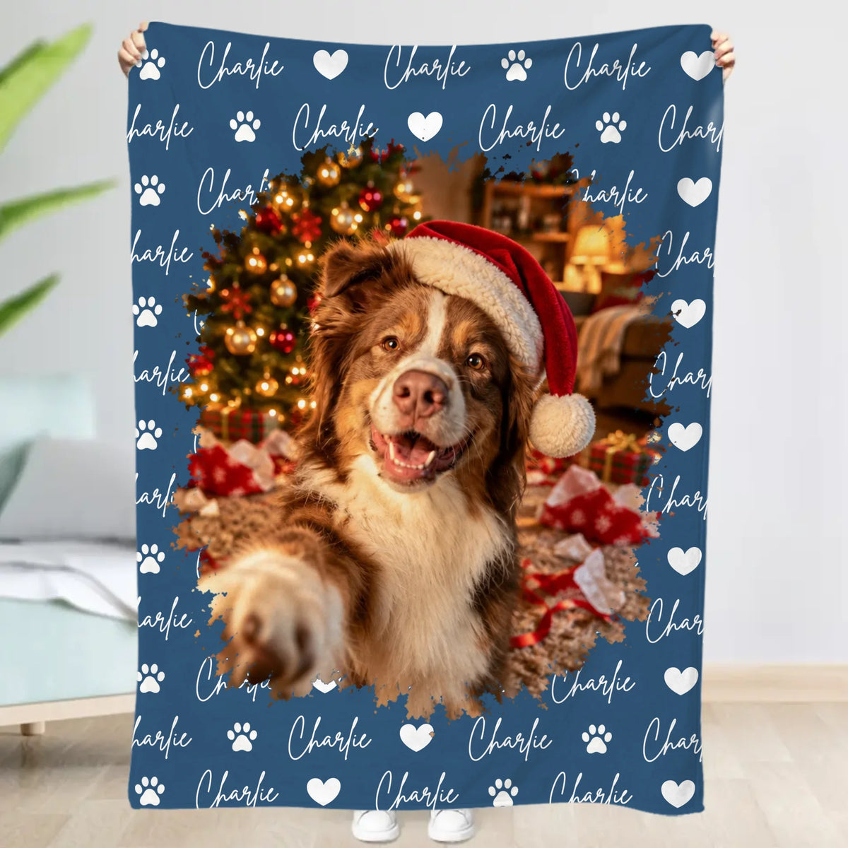 Personalized Blanket - Photo Christmas Dog Selfie Humor
