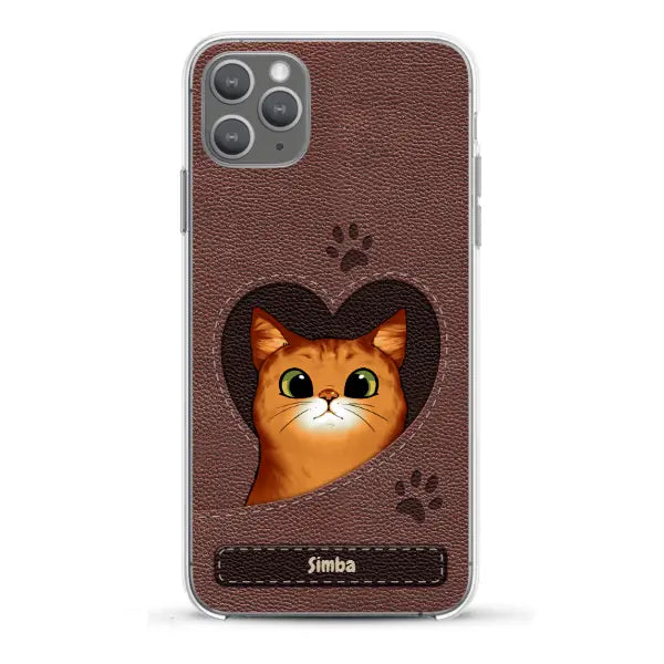 Cat heart leather look - Personalized Phone Case