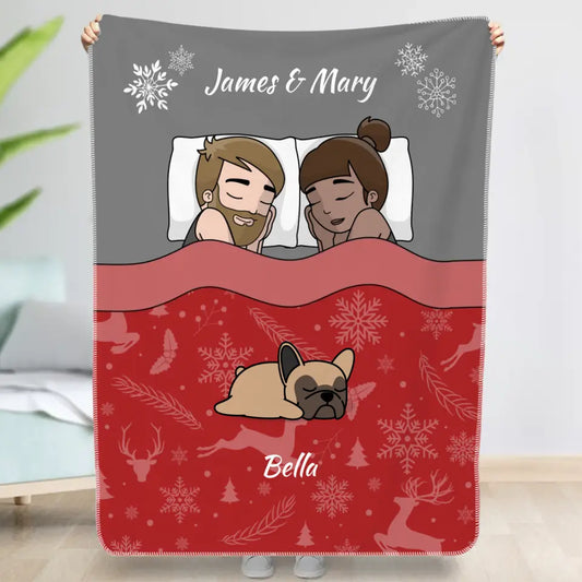 Christmas cuddle time with pets - Personalized blanket