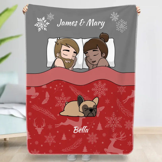 Christmas cuddle time with pets - Personalized Blanket