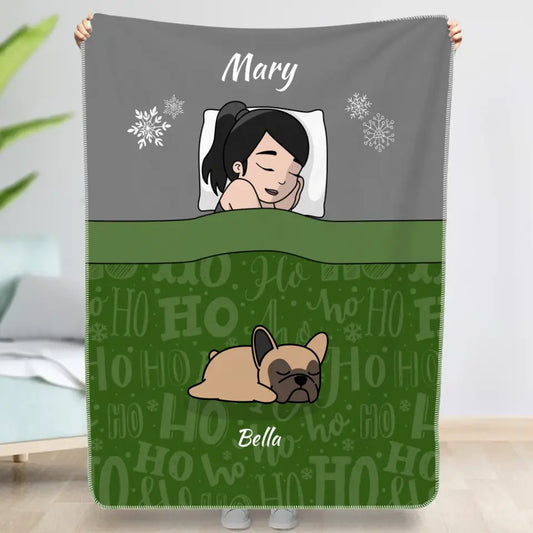 Christmas cuddle time with pets Single - Personalized blanket