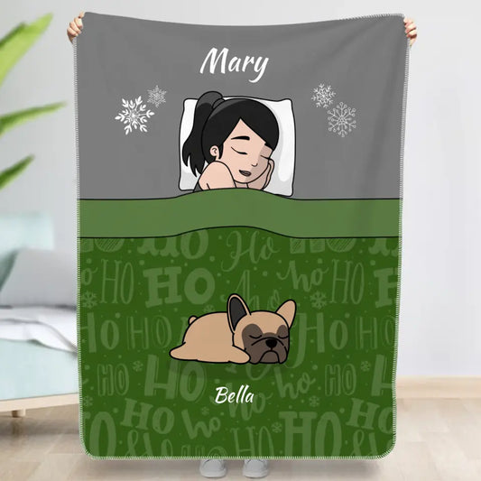 Christmas cuddle time with pets Single - Personalized Blanket