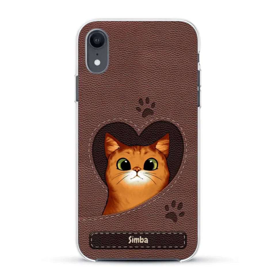 Cat heart leather look - Personalized Phone Case