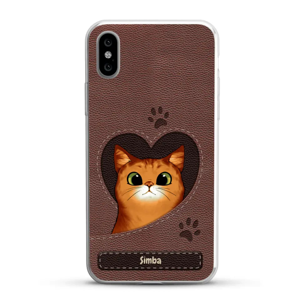 Cat heart leather look - Personalized Phone Case