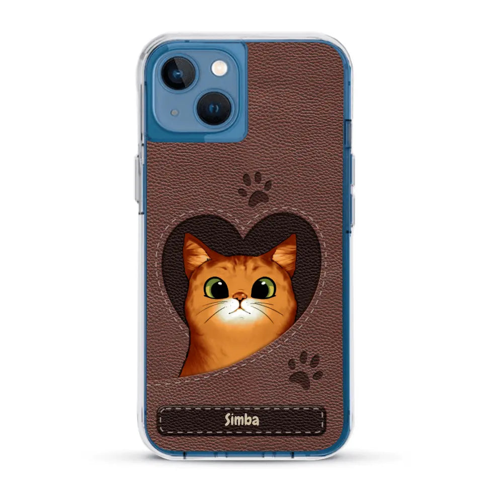 Cat heart leather look - Personalized Phone Case