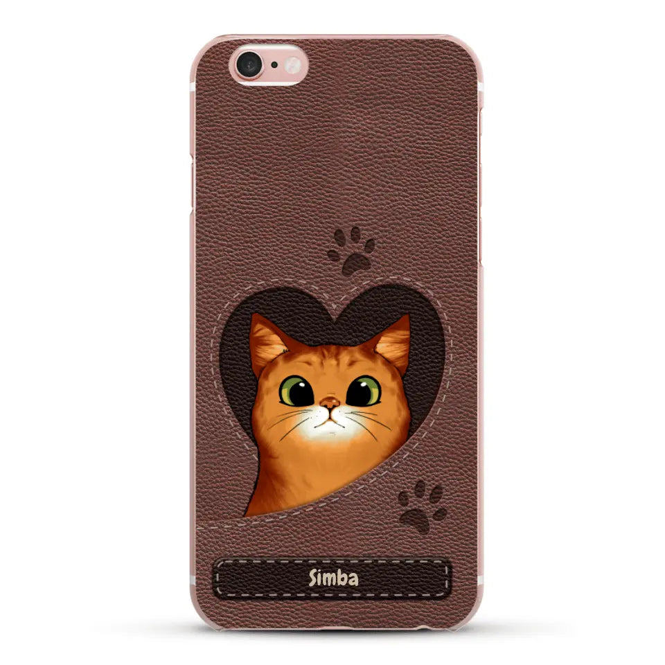 Cat heart leather look - Personalized Phone Case