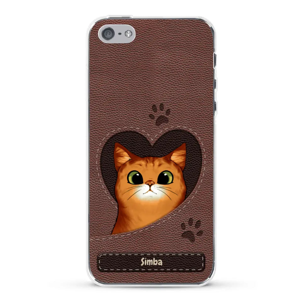 Cat heart leather look - Personalized Phone Case