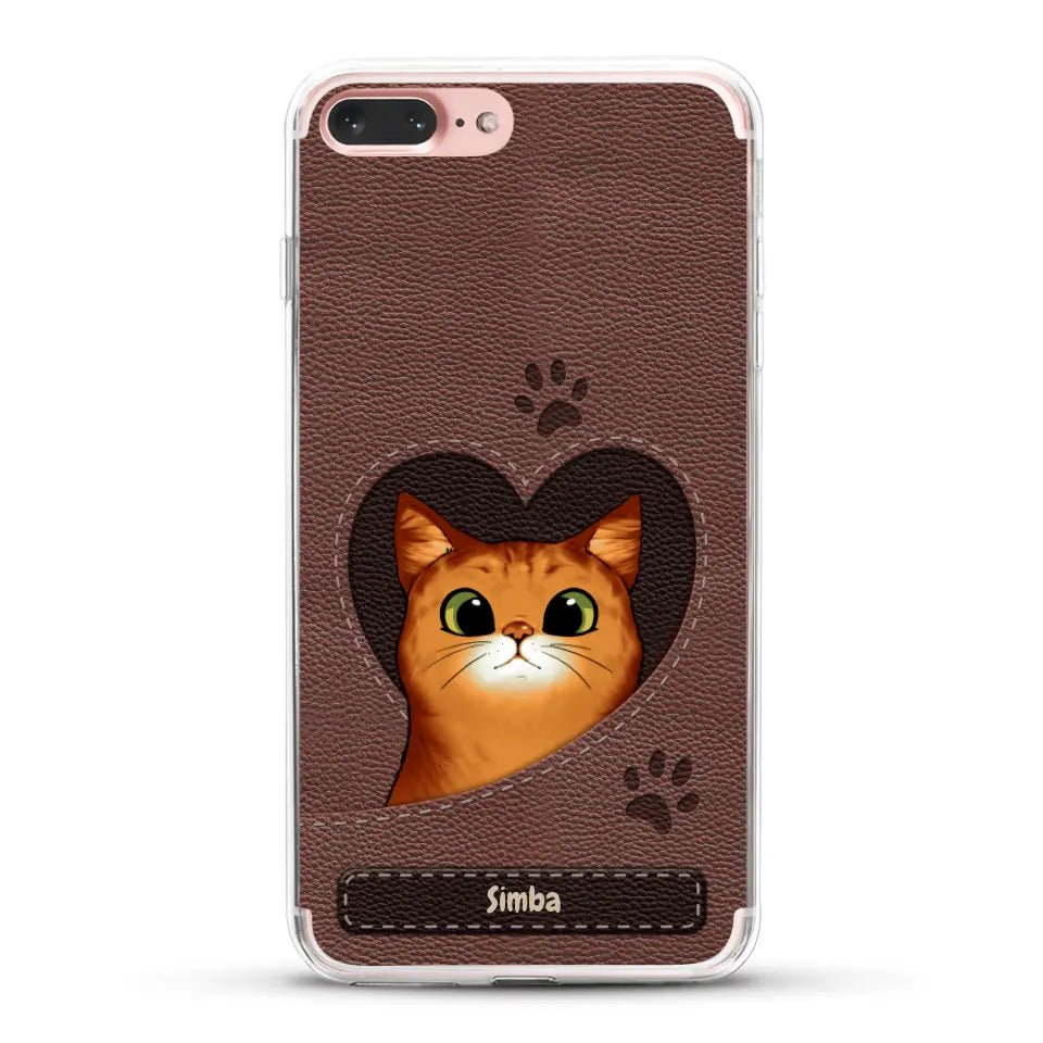 Cat heart leather look - Personalized Phone Case