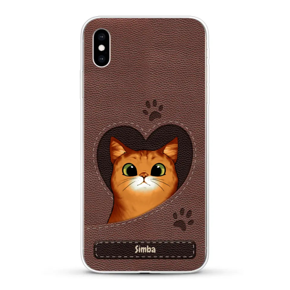 Cat heart leather look - Personalized Phone Case