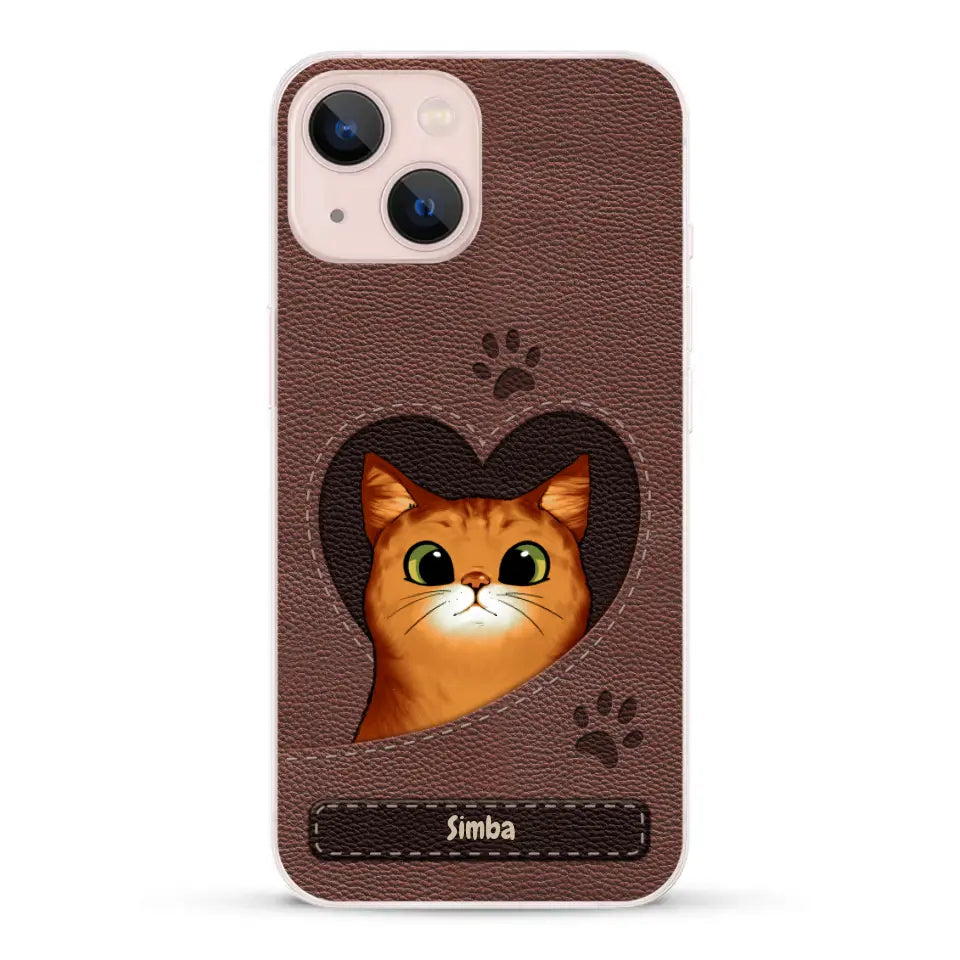 Cat heart leather look - Personalized Phone Case