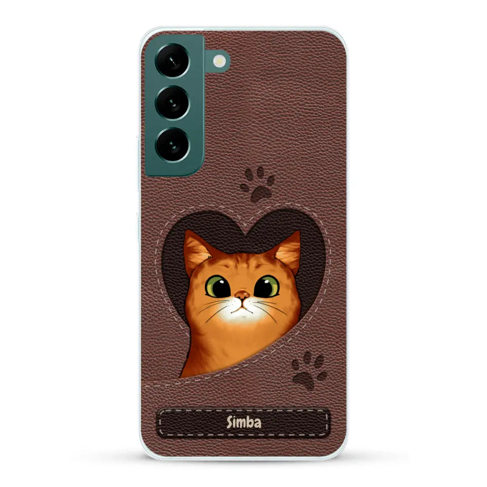 Cat heart leather look - Personalized Phone Case