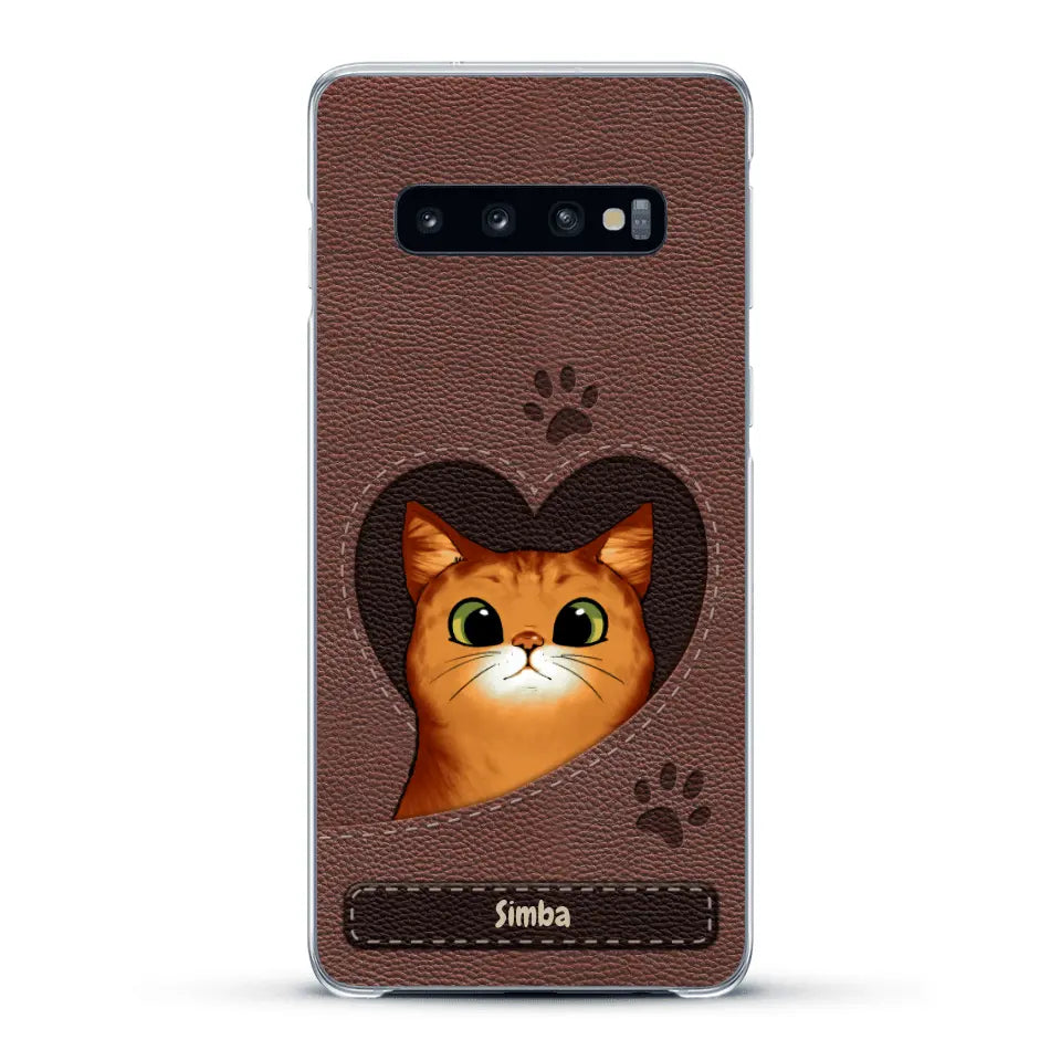 Cat heart leather look - Personalized Phone Case