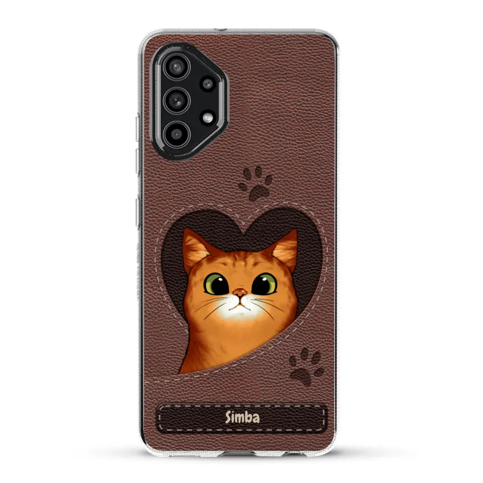 Cat heart leather look - Personalized Phone Case