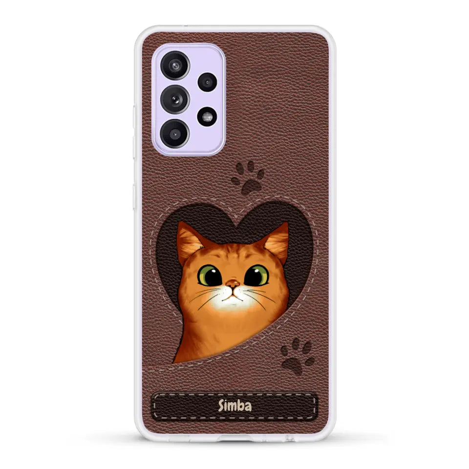 Cat heart leather look - Personalized Phone Case