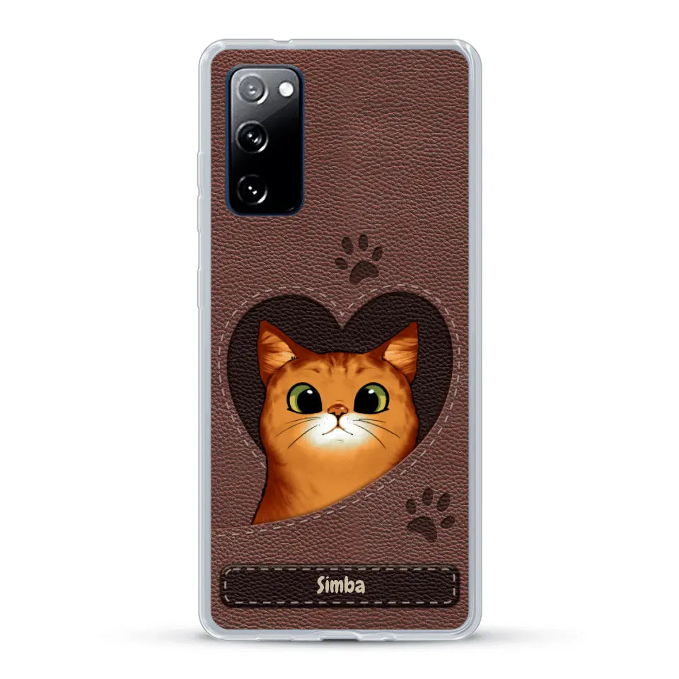 Cat heart leather look - Personalized Phone Case