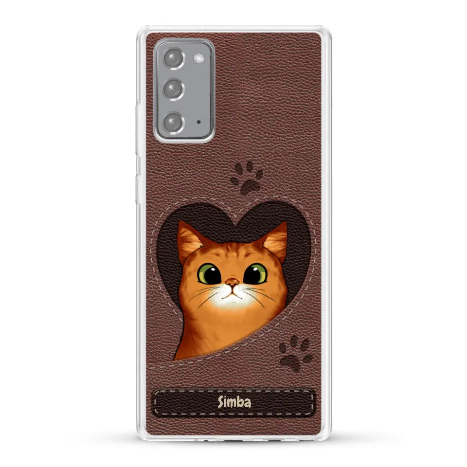 Cat heart leather look - Personalized Phone Case