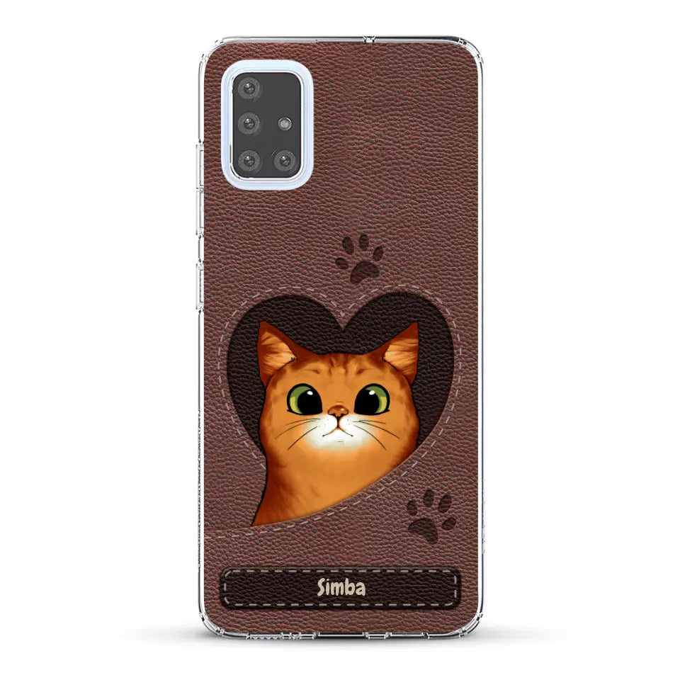 Cat heart leather look - Personalized Phone Case