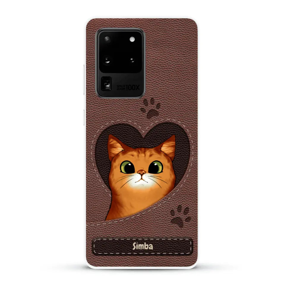 Cat heart leather look - Personalized Phone Case