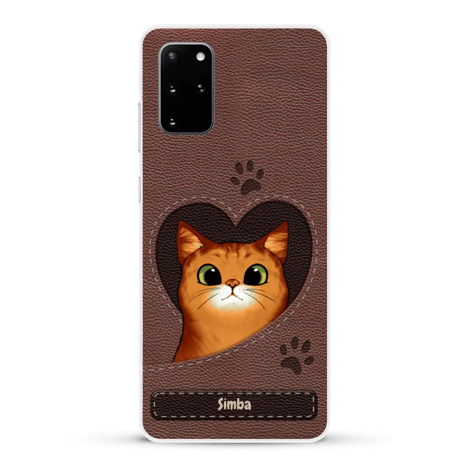 Cat heart leather look - Personalized phone case