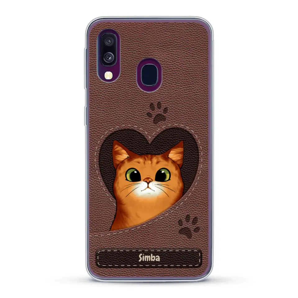 Cat heart leather look - Personalized phone case