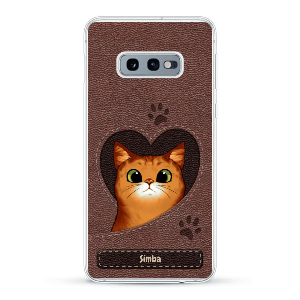 Cat heart leather look - Personalized Phone Case