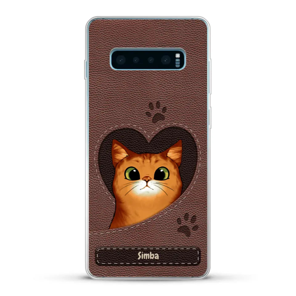 Cat heart leather look - Personalized Phone Case