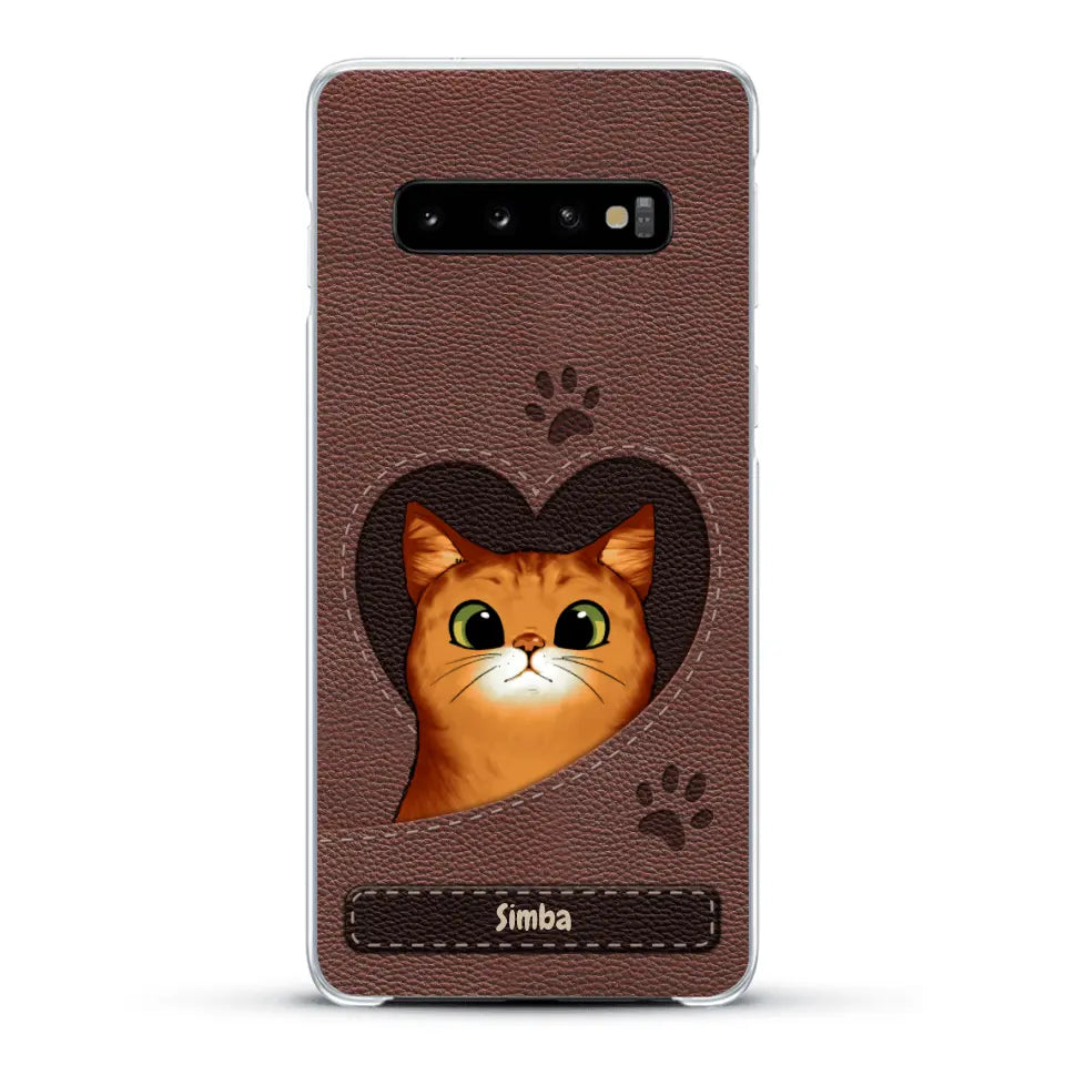 Cat heart leather look - Personalized Phone Case