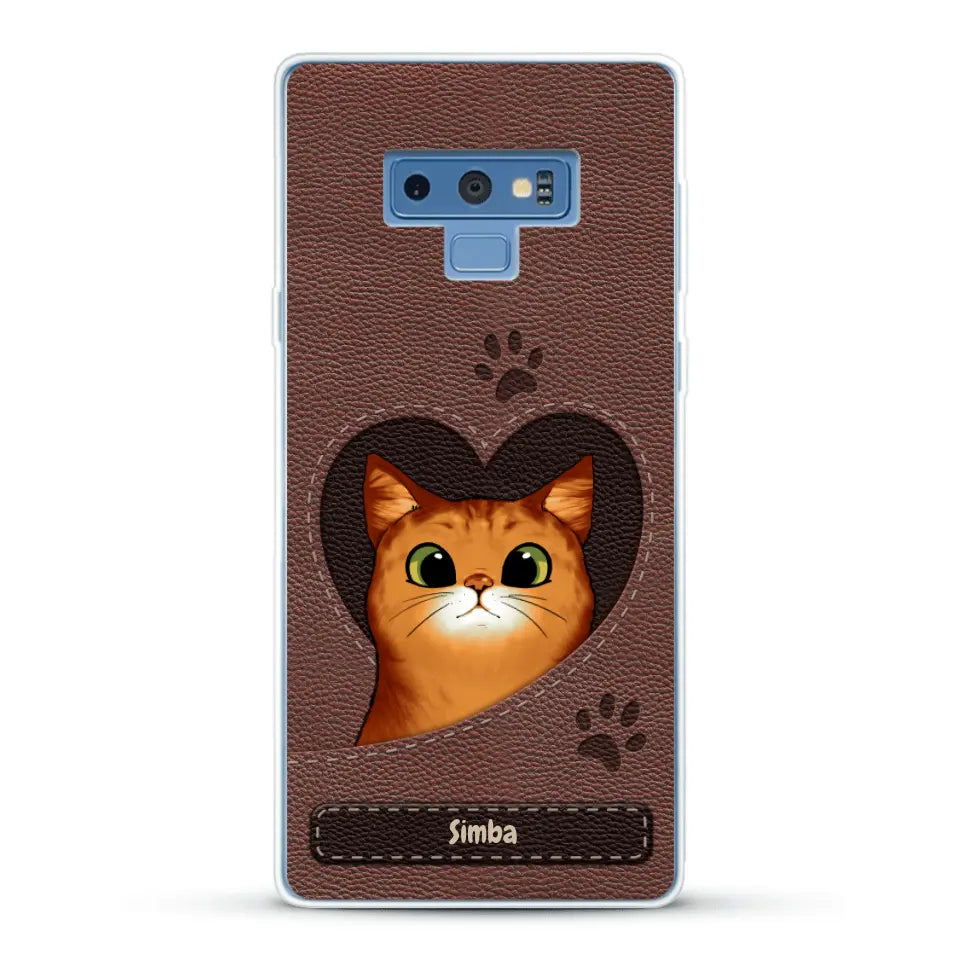 Cat heart leather look - Personalized Phone Case