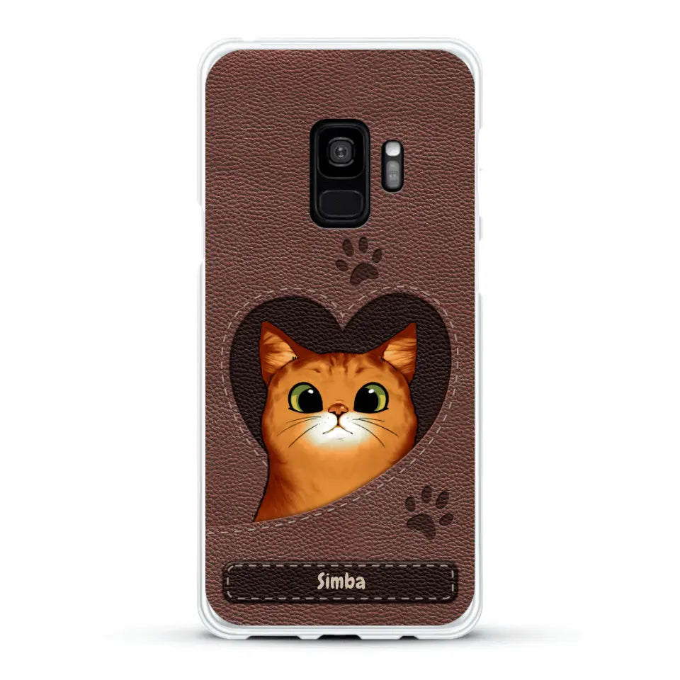 Cat heart leather look - Personalized Phone Case