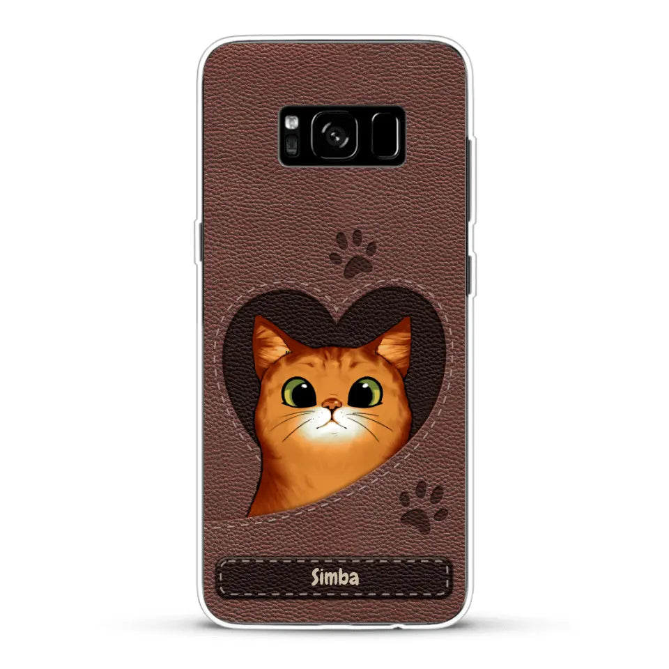 Cat heart leather look - Personalized Phone Case