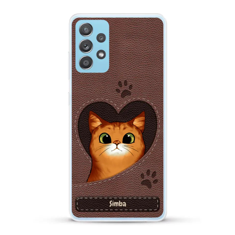 Cat heart leather look - Personalized phone case