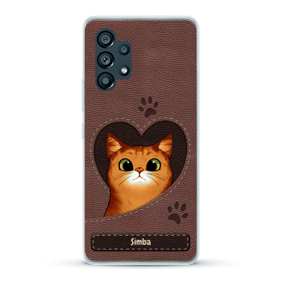 Cat heart leather look - Personalized Phone Case