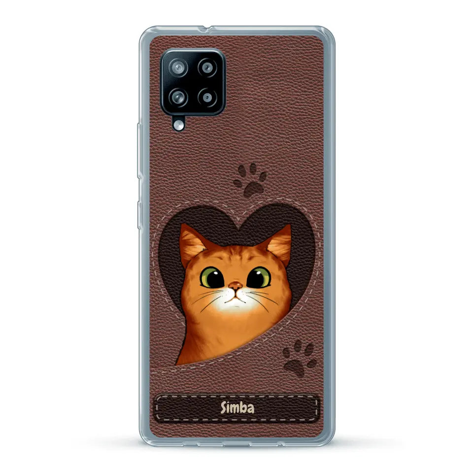 Cat heart leather look - Personalized Phone Case