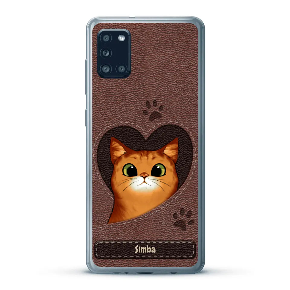 Cat heart leather look - Personalized phone case