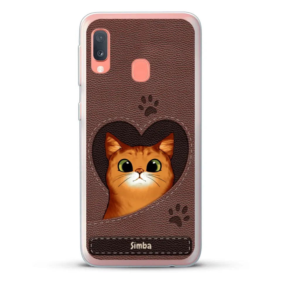 Cat heart leather look - Personalized phone case