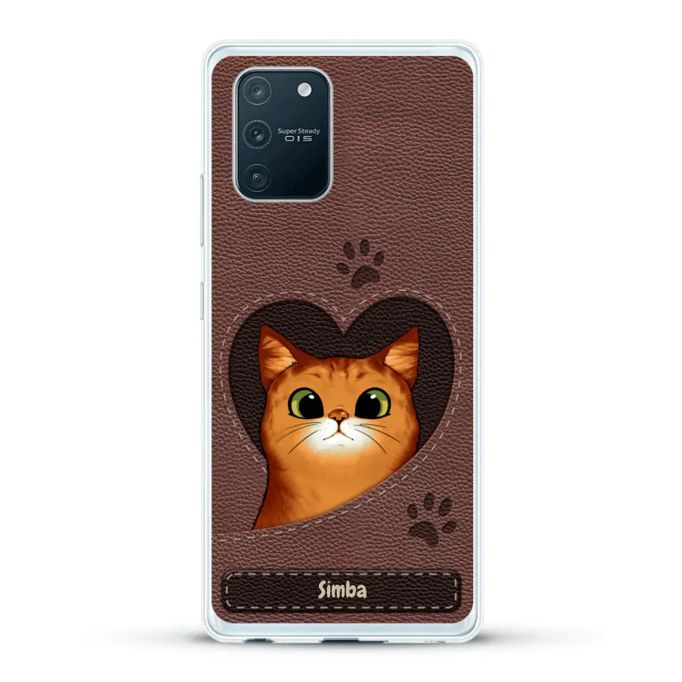 Cat heart leather look - Personalized phone case