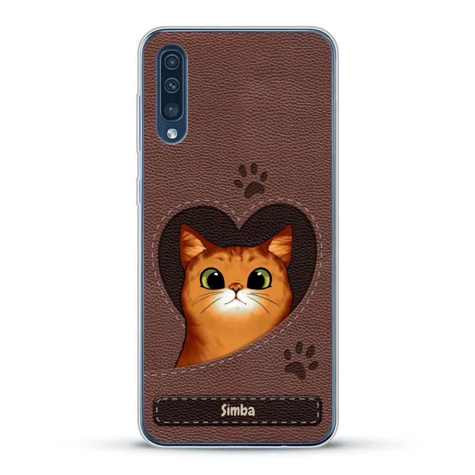 Cat heart leather look - Personalized Phone Case