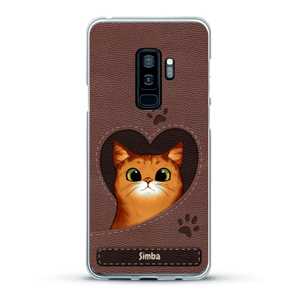 Cat heart leather look - Personalized Phone Case