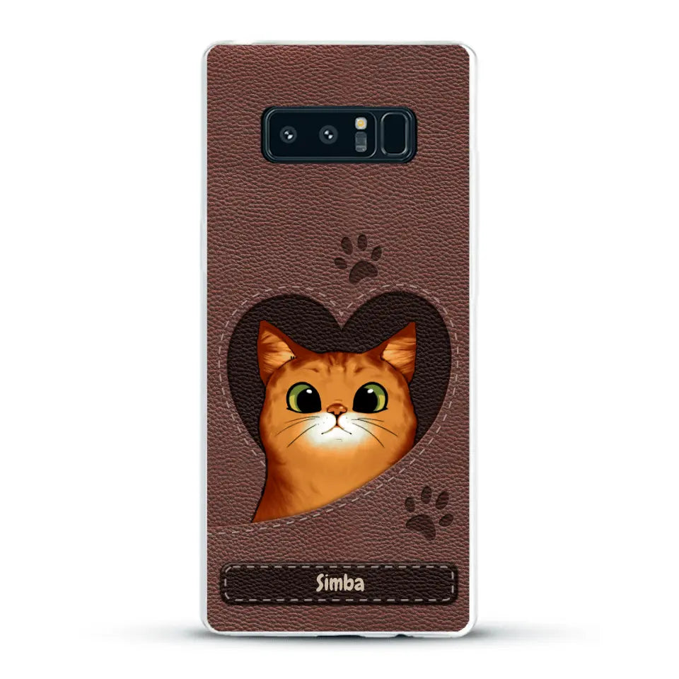 Cat heart leather look - Personalized Phone Case