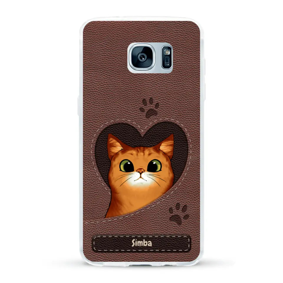 Cat heart leather look - Personalized Phone Case