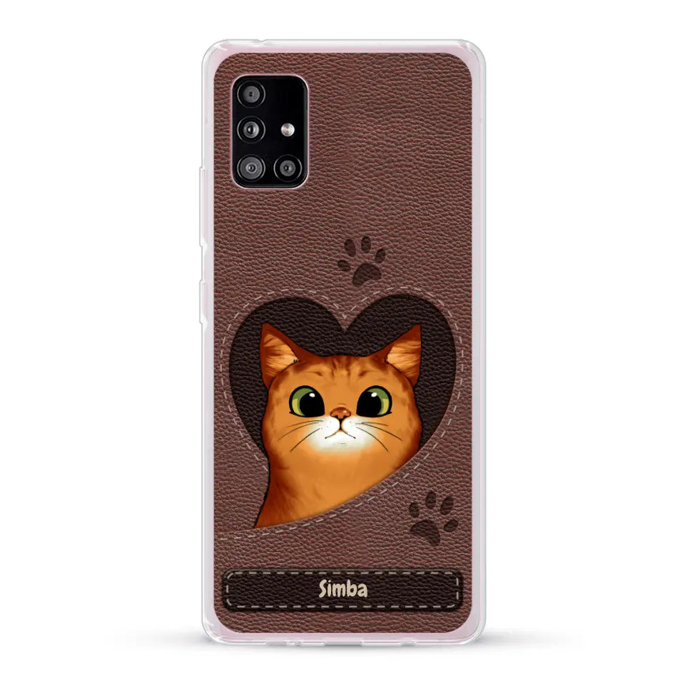 Cat heart leather look - Personalized Phone Case