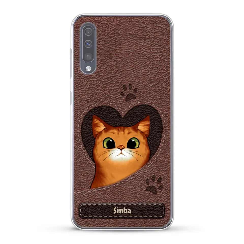 Cat heart leather look - Personalized Phone Case