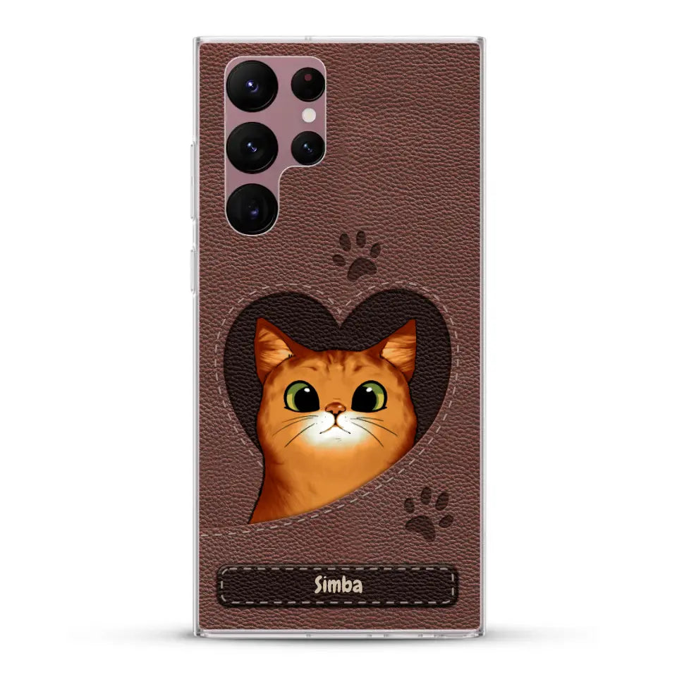 Cat heart leather look - Personalized Phone Case